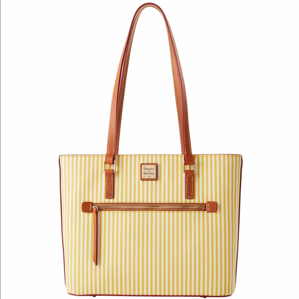 Brand New Dooney & Bourke DB Stripe Shopper Bag in Yellow Stripe